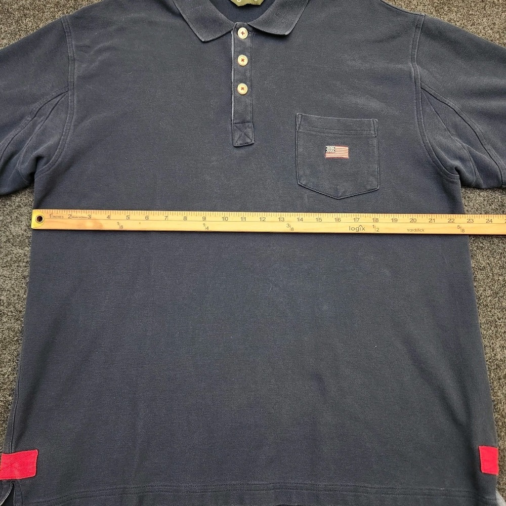 Vintage Orvis Polo Shirt Large Blue Cotton Pique Side Vents Heavy American Flag - Picture 5 of 6